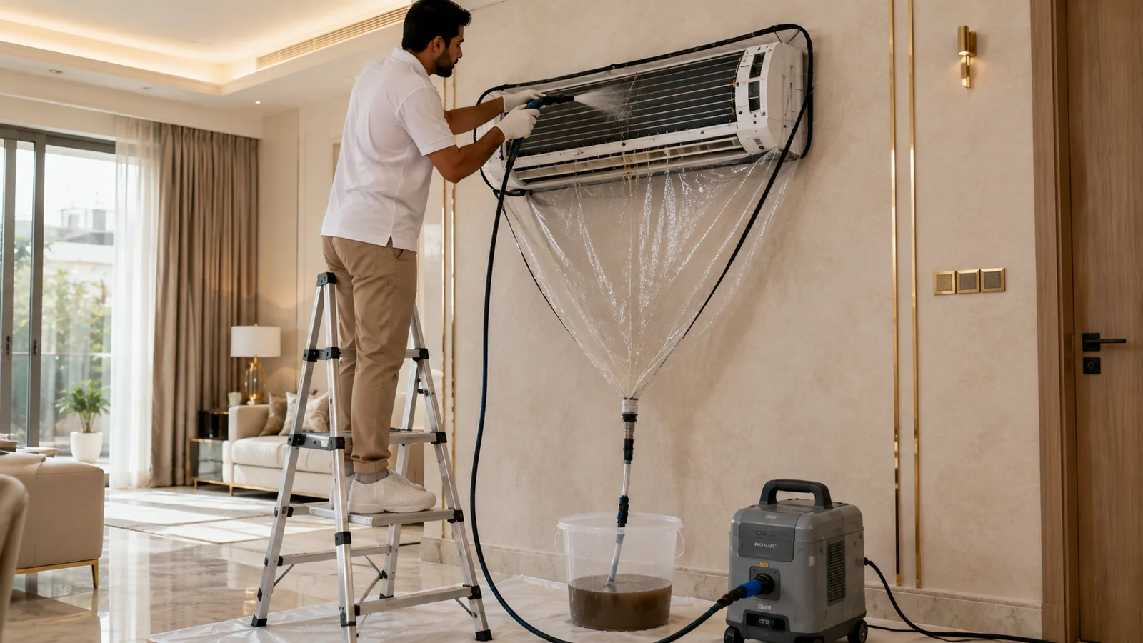 تنظيف وغسيل المكيفات داخل منزل فاخر